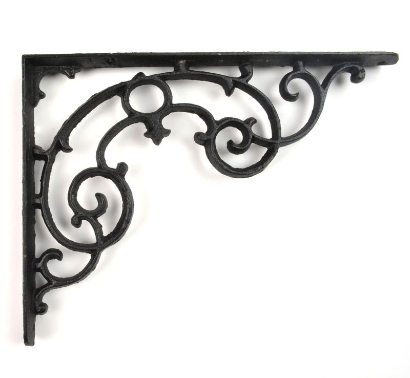 Wall Shelf Bracket - Ornate Pattern - Cast Iron - 11.25" Long, Black